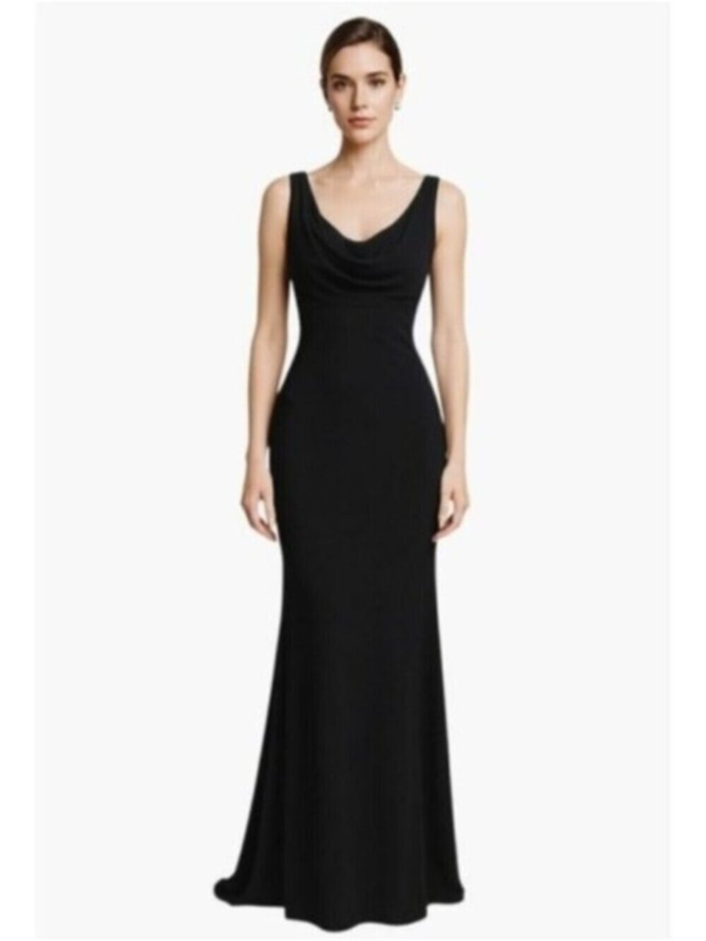 Betsy & Adam Black Vintage Inspired Cowl Neckline Evening Maxi Dress